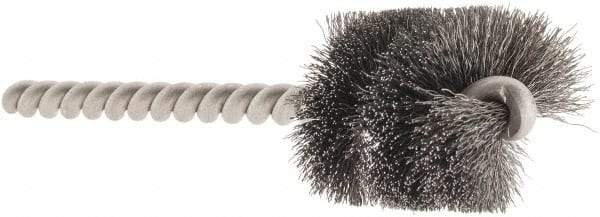 Weiler - 15/16" Diam Helical Steel Tube Brush - 0.005" Filament Diam, 1" Brush Length, 3-1/2" OAL, 7/32" Diam Stainless Steel Shank - Exact Tool & Supply