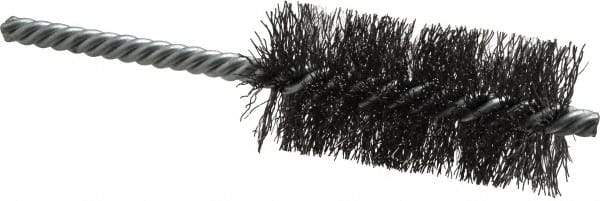 Weiler - 1-1/4" Diam Helical Steel Tube Brush - Double Spiral, 0.0104" Filament Diam, 2-1/2" Brush Length, 5-1/2" OAL, 1/4" Diam Shank - Exact Tool & Supply