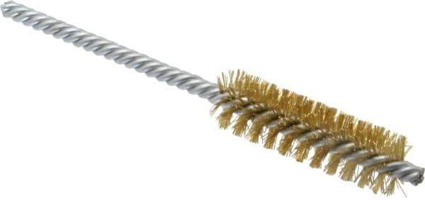 Weiler - 5/8" Diam Helical Brass Tube Brush - Double Spiral, 0.008" Filament Diam, 2" Brush Length, 5-1/2" OAL, 7/32" Diam Shank - Exact Tool & Supply