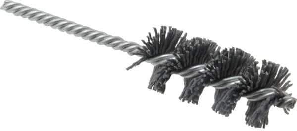 Weiler - 1-1/8" Diam Helical Nylon Tube Brush - Single Spiral, 0.035" Filament Diam, 2-1/2" Brush Length, 5-1/2" OAL, 1/4" Diam Shank - Exact Tool & Supply