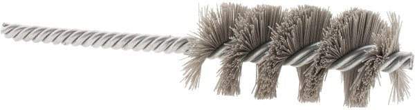 Weiler - 1-1/8" Diam Helical Nylon Tube Brush - Single Spiral, 0.012" Filament Diam, 2-1/2" Brush Length, 5-1/2" OAL, 1/4" Diam Shank - Exact Tool & Supply