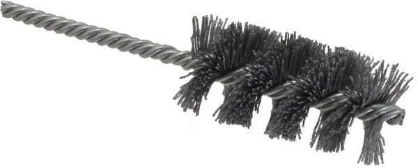 Weiler - 1-1/4" Diam Helical Nylon Tube Brush - Single Spiral, 0.022" Filament Diam, 2-1/2" Brush Length, 5-1/2" OAL, 1/4" Diam Shank - Exact Tool & Supply