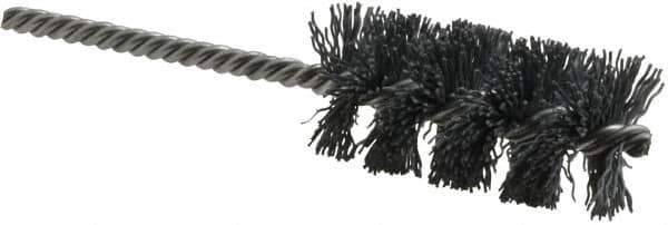 Weiler - 1-1/4" Diam Helical Nylon Tube Brush - Single Spiral, 0.022" Filament Diam, 2-1/2" Brush Length, 5-1/2" OAL, 1/4" Diam Shank - Exact Tool & Supply