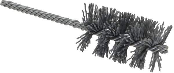 Weiler - 1-1/2" Diam Helical Nylon Tube Brush - Single Spiral, 0.035" Filament Diam, 2-1/2" Brush Length, 5-1/2" OAL, 1/4" Diam Shank - Exact Tool & Supply