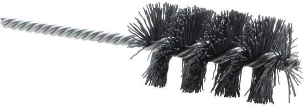 Weiler - 1-1/2" Diam Helical Nylon Tube Brush - Single Spiral, 0.022" Filament Diam, 2-1/2" Brush Length, 5-1/2" OAL, 1/4" Diam Shank - Exact Tool & Supply