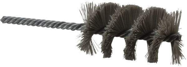 Weiler - 1-1/2" Diam Helical Nylon Tube Brush - Single Spiral, 0.012" Filament Diam, 2-1/2" Brush Length, 5-1/2" OAL, 1/4" Diam Shank - Exact Tool & Supply