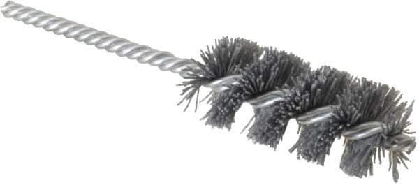 Weiler - 1-1/8" Diam Helical Nylon Tube Brush - Single Spiral, 0.022" Filament Diam, 2-1/2" Brush Length, 5-1/2" OAL, 1/4" Diam Shank - Exact Tool & Supply