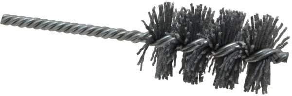 Weiler - 1-1/2" Diam Helical Nylon Tube Brush - Single Spiral, 0.04" Filament Diam, 2-1/2" Brush Length, 5-1/2" OAL, 1/4" Diam Shank - Exact Tool & Supply