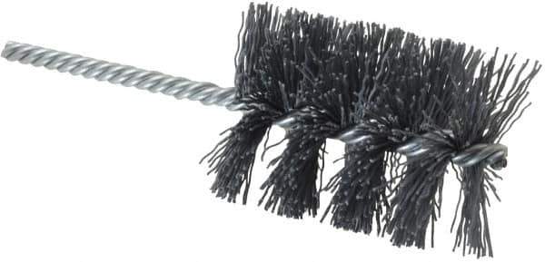 Weiler - 2" Diam Helical Nylon Tube Brush - Single Spiral, 0.022" Filament Diam, 2-1/2" Brush Length, 5-1/2" OAL, 1/4" Diam Shank - Exact Tool & Supply