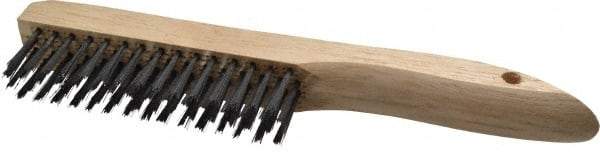 Weiler - 4 Rows x 16 Columns Shoe Handle Steel Scratch Brush - 5" Brush Length, 10" OAL, 1" Trim Length, Wood Shoe Handle - Exact Tool & Supply