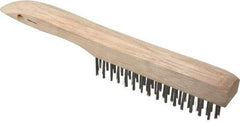 Weiler - 4 Rows x 16 Columns Shoe Handle Stainless Steel Scratch Brush - 5" Brush Length, 10" OAL, 1" Trim Length, Wood Shoe Handle - Exact Tool & Supply