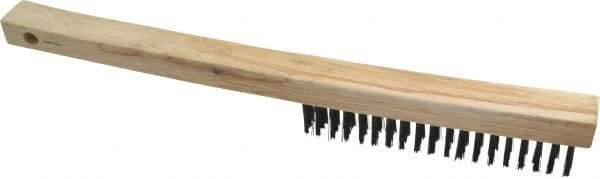 Weiler - 3 Rows x 19 Columns Curved Handle Steel Scratch Brush - 6" Brush Length, 13-1/2" OAL, 1" Trim Length, Wood Curved Handle - Exact Tool & Supply