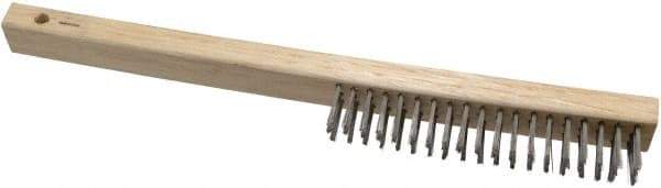 Weiler - 3 Rows x 19 Columns Curved Handle Stainless Steel Scratch Brush - 6" Brush Length, 13-1/2" OAL, 1" Trim Length, Wood Curved Handle - Exact Tool & Supply