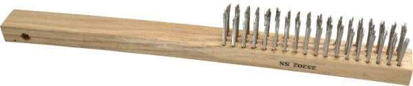 Weiler - 4 Rows x 18 Columns Curved Handle Stainless Steel Scratch Brush - 6" Brush Length, 14" OAL, 1" Trim Length, Wood Curved Handle - Exact Tool & Supply