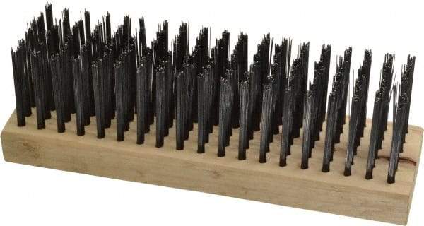 Weiler - 6 Rows x 19 Columns Steel Scratch Brush - 7" Brush Length, 7-1/4" OAL, 1-5/8" Trim Length, Wood Straight Handle - Exact Tool & Supply