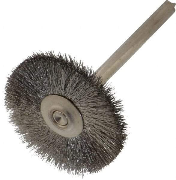 Weiler - 1" OD, 1/8" Shank Diam, Crimped Stainless Steel Wheel Brush - 5/16" Trim Length, 0.003" Filament Diam, 37,000 RPM - Exact Tool & Supply