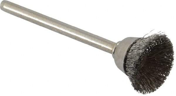 Weiler - 5/8" Diam, 1/8" Shank Crimped Wire Stainless Steel Cup Brush - 0.005" Filament Diam, 1/4" Trim Length, 37,000 Max RPM - Exact Tool & Supply