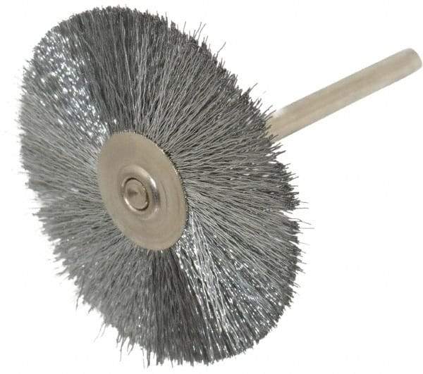 Weiler - 1-1/2" OD, 1/8" Shank Diam, Crimped Steel Wheel Brush - 1/2" Trim Length, 0.005" Filament Diam, 25,000 RPM - Exact Tool & Supply