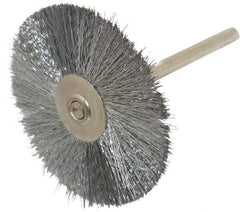 Weiler - 1-1/2" OD, 1/8" Shank Diam, Crimped Steel Wheel Brush - 1/2" Trim Length, 0.005" Filament Diam, 25,000 RPM - Exact Tool & Supply
