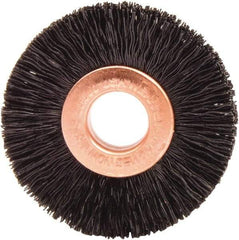Weiler - 1-1/2" OD, 3/8" Arbor Hole, Nylon Wheel Brush - 1/4" Face Width, 7/16" Trim Length, 0.01" Filament Diam, 20,000 RPM - Exact Tool & Supply
