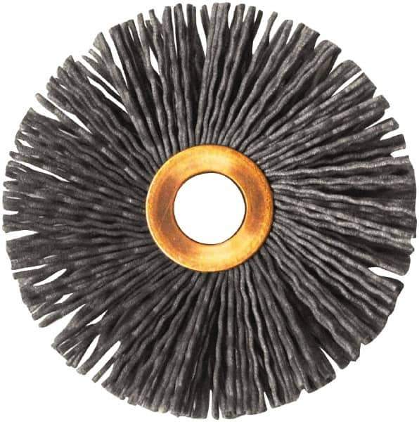 Weiler - 3" OD, 1/2" Arbor Hole, Nylon Wheel Brush - 1/2" Face Width, 1" Trim Length, 0.035" Filament Diam, 10,000 RPM - Exact Tool & Supply