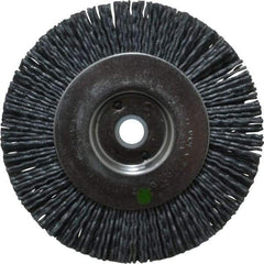 Weiler - 4" OD, 1/2" Arbor Hole, Crimped Nylon Wheel Brush - 1/2" Face Width, 7/8" Trim Length, 0.04" Filament Diam, 6,000 RPM - Exact Tool & Supply