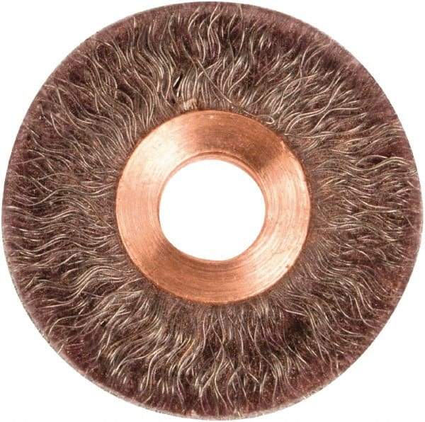 Weiler - 2" OD, 1/2" Arbor Hole, Crimped Steel Wheel Brush - 1/4" Face Width, 1/2" Trim Length, 0.0104" Filament Diam, 20,000 RPM - Exact Tool & Supply