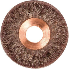 Weiler - 2" OD, 1/2" Arbor Hole, Crimped Steel Wheel Brush - 1/4" Face Width, 1/2" Trim Length, 0.0104" Filament Diam, 20,000 RPM - Exact Tool & Supply
