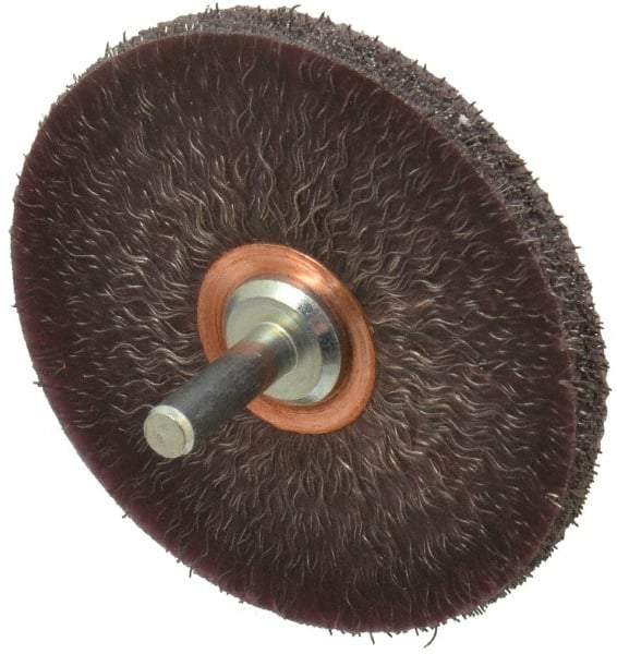 Weiler - 3" OD, 1/4" Shank Diam, Crimped Steel Wheel Brush - 1/4" Face Width, 1" Trim Length, 0.0118" Filament Diam, 20,000 RPM - Exact Tool & Supply