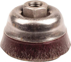 Weiler - 3-1/2" Diam, 5/8-11 Threaded Arbor, Steel Fill Cup Brush - 0.014 Wire Diam, 7/8" Trim Length, 12,000 Max RPM - Exact Tool & Supply