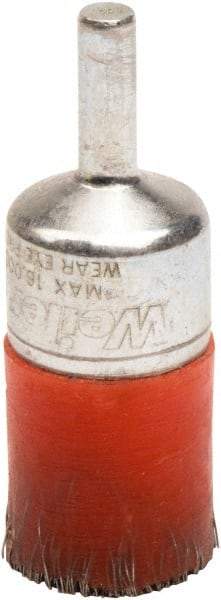 Weiler - 3/4" Brush Diam, Encapsulated, Crimped, End Brush - 1/4" Diam Shank, 16,000 Max RPM - Exact Tool & Supply