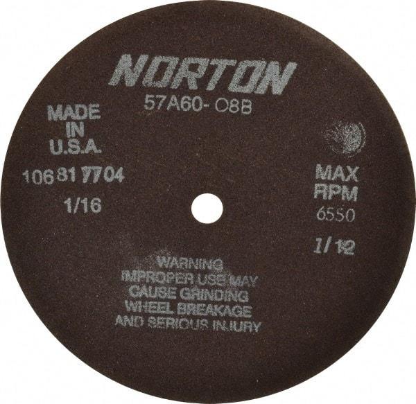 Norton - 7" 60 Grit Aluminum Oxide Cutoff Wheel - 1/16" Thick, 1/2" Arbor, 6,550 Max RPM, Use with Stationary Grinders - Exact Tool & Supply