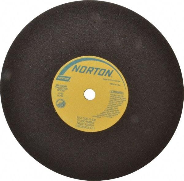 Norton - 10" 24 Grit Silicon Carbide Cutoff Wheel - 3/32" Thick, 5/8" Arbor, 6,110 Max RPM, Use with Stationary Tools - Exact Tool & Supply