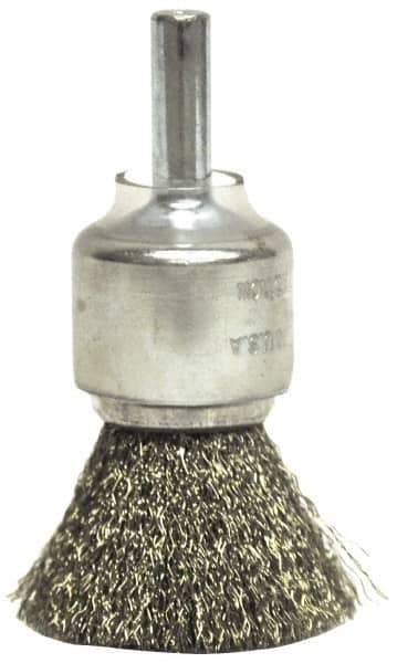 Weiler - 3/4" Brush Diam, Crimped, End Brush - 1/4" Diam Shank, 22,000 Max RPM - Exact Tool & Supply