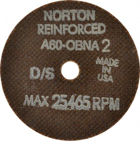 Norton - 3" 60 Grit Aluminum Oxide Cutoff Wheel - 0.06" Thick, 3/8" Arbor, 25,465 Max RPM, Use with Die Grinders - Exact Tool & Supply