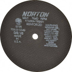 Norton - 8" 36 Grit Aluminum Oxide Cutoff Wheel - 1/8" Thick, 5/8" Arbor, 7,640 Max RPM, Use with Circular Saws - Exact Tool & Supply