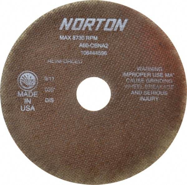Norton - 7" 60 Grit Aluminum Oxide Cutoff Wheel - 0.035" Thick, 1-1/4" Arbor, 8,730 Max RPM, Use with Stationary Grinders - Exact Tool & Supply