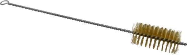 Schaefer Brush - 3" Long x 1-1/2" Diam Brass Long Handle Wire Tube Brush - Single Spiral, 15" OAL, 0.008" Wire Diam, 3/8" Shank Diam - Exact Tool & Supply