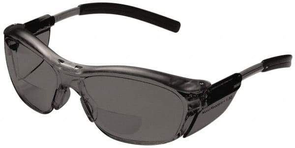 3M - +2, Gray Lenses, Anti-Fog, Framed Magnifying Safety Glasses - UV Protection, Adjustable Temples, Gray Plastic Frame, ANSI Z87.1-2003 - Exact Tool & Supply