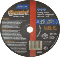 Norton - 6" 60 Grit Aluminum Oxide Cutoff Wheel - 0.035" Thick, 5/8" Arbor, 10,185 Max RPM, Use with Circular Saws - Exact Tool & Supply