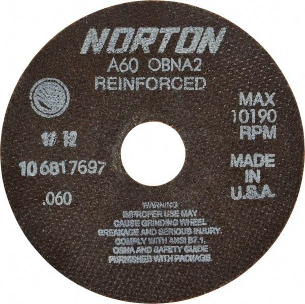 Norton - 6" 60 Grit Aluminum Oxide Cutoff Wheel - 0.06" Thick, 1-1/4" Arbor, 10,190 Max RPM, Use with Circular Saws - Exact Tool & Supply