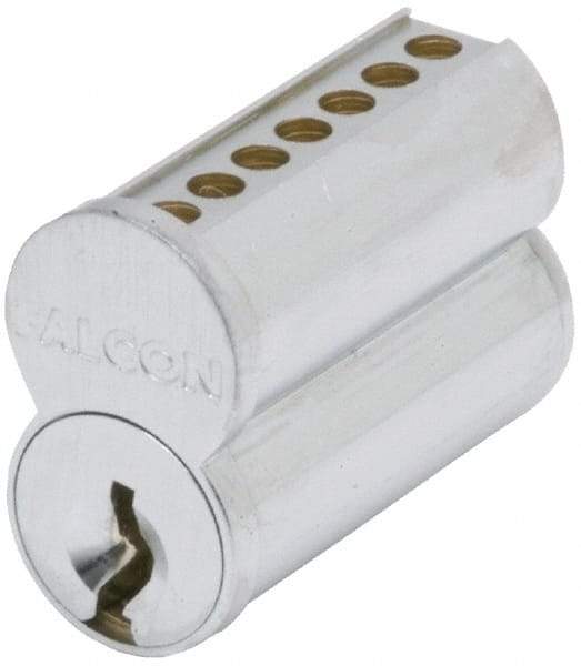 Falcon - 7 Pins, Falcon A Keyway Keying, Small Format IC Cylinder - Satin Chrome Coated, Brass - Exact Tool & Supply
