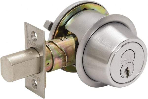 Falcon - Less Cylinder - SFIC Keying, Single Cylinder Deadbolt - Satin Chrome Coated, Steel - Exact Tool & Supply