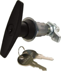 Made in USA - 4.03" Long x 3-1/4" Wide x 1.130" High, T-Handle Latch with Lock - Die Cast Zinc, with Black Powder Coat Finish - Exact Tool & Supply
