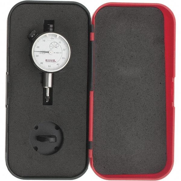 SPI - 1/4" Range, 0-50-0 Dial Reading, 0.001" Graduation Dial Drop Indicator - 1-1/2" Dial, 0.1" Range per Revolution, Revolution Counter, Includes NPL Traceability Certification - Exact Tool & Supply