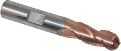 ProMax - 3/8" Diam, 7/8" LOC, 3 Flute Solid Carbide Roughing & Finishing Ball End Mill - TiCN Finish, 2-1/2" OAL, 3/8" Shank Diam, Weldon Shank, 35° Helix, Centercutting - Exact Tool & Supply
