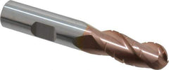 ProMax - 1/2" Diam, 1-1/4" LOC, 3 Flute Solid Carbide Roughing & Finishing Ball End Mill - TiCN Finish, 3" OAL, 1/2" Shank Diam, Weldon Shank, 35° Helix, Centercutting - Exact Tool & Supply