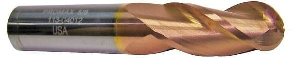 ProMax - 5/8" Diam, 1-1/4" LOC, 3 Flute Solid Carbide Ball End Mill - TiCN Finish, Single End, 3-1/2" OAL, 5/8" Shank Diam, Spiral Flute - Exact Tool & Supply