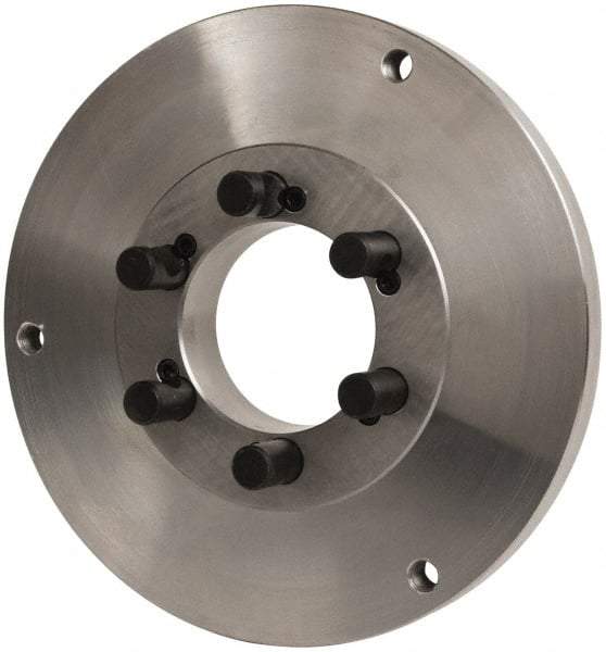Buck Chuck Company - Adapter Back Plate for 12" Diam Self Centering Lathe Chucks - D1-8 Mount, 2" Through Hole Diam, 10.221mm ID, 12.6" OD, 0.989" Flange Height, Steel - Exact Tool & Supply