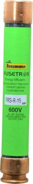 Cooper Bussmann - 300 VDC, 600 VAC, 15 Amp, Time Delay General Purpose Fuse - Fuse Holder Mount, 127mm OAL, 20 at DC, 200 (RMS) kA Rating, 13/16" Diam - Exact Tool & Supply